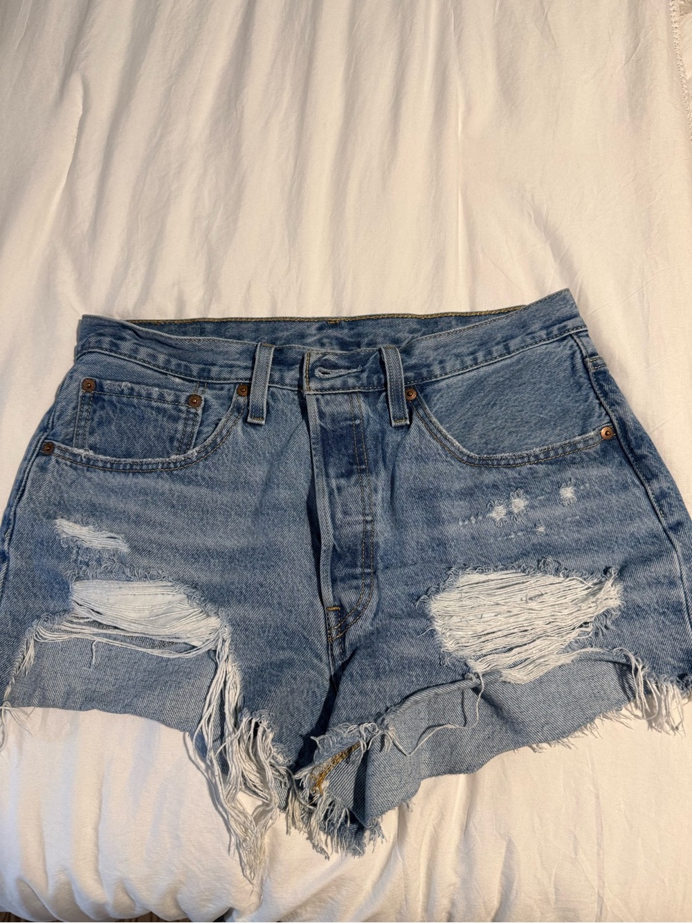 Levi's Light Blue Distressed Denim Cutoff Shorts